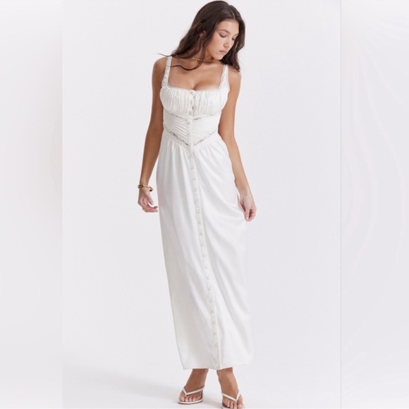 House of CB Illiana Ivory Real Silk Maxi Dress MULTIPLE SIZES - Picture 6 of 7